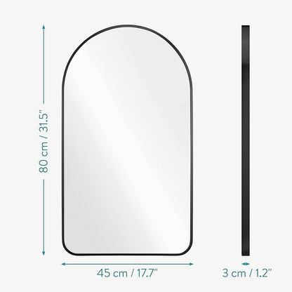 Navaris Arched Wall Mirror - Black Arch Framed Mirror - 17.7"x31.5" Wall-Mounted Mirror with Black Aluminum Alloy Frame for Living Room Bathroom Hall