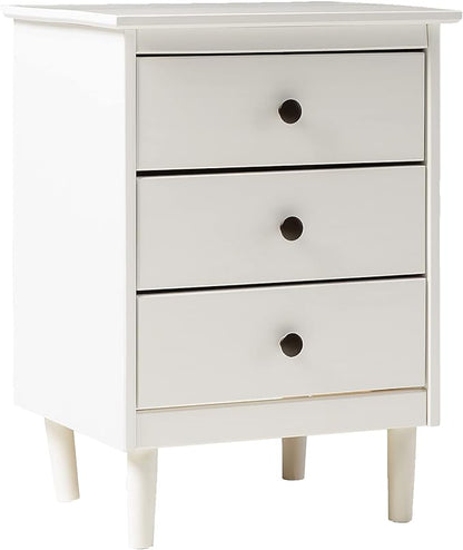 Walker Edison Traditional Wood 3 Drawer Nightstand Side Table Bedroom Storage Drawer and Shelf Bedside End Table, 18 Inch, White
