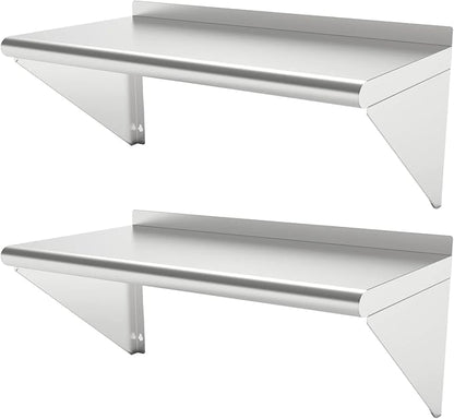 12''x36'' - 2PACKS Wall Mounted Stainless Steel Shelf NSF Commercial Metal Wall Mount Floating Shelving for Kitchen, Restaurant, Food Truck,Garage,Washrooms,Home&Hotel