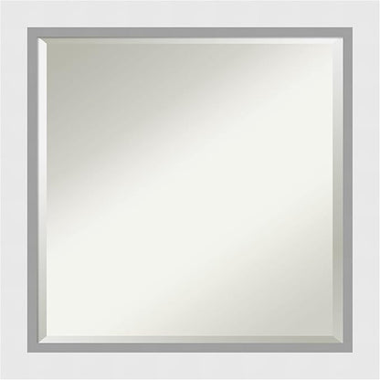 Amanti Art White Bathroom Mirror for Over Sink, 24x24 Blanco White Square Vanity Mirror, Medium Modern Contemporary Wood Frame, Hangs Horizonally and Vertically, Bathroom Wall Decor, Beveled Edge