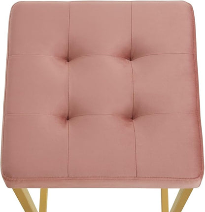 24KF Contemporary Counter Height Bar Stool Set of 2 for Kitchen Island, 26" H Velvet Padded Gold Barstool Bar Chair,5066-Blush
