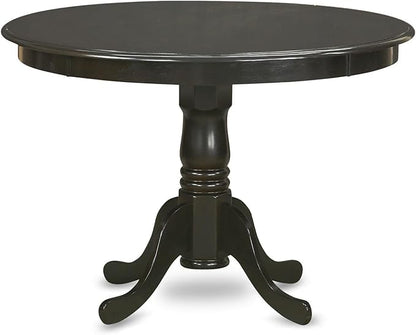 East West Furniture HLCA3-CAP-C 3 Piece Modern Dining Table Set Contains a Round Wooden Table with Pedestal and 2 Linen Fabric Upholstered Dining Chairs, 42x42 Inch, Cappuccino