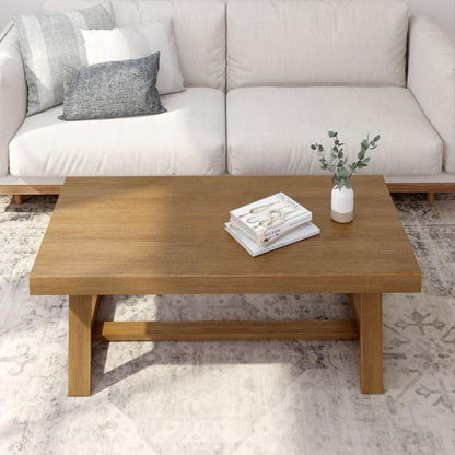Plank+Beam Classic Rectangular Coffee Table, 48 Inch Farmhouse Coffee Table, Mini Center Tables for Small Spaces, Small Living Space Tea Table, Pecan Wirebrush