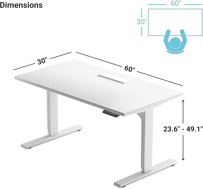 Progressive Desk Stand Up Adjustable Height Electric Standing Desk - 60"x30" Dual Motor, Computer Workstation Sit Stand Table for Home Office - Light Walnut, Black Frame