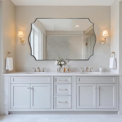ANDY STAR 30x48 Inch Large Chrome Mirror, Polished Chrome Bathroom Mirror, Modern Rectangle Mirror with Wavy Design Ideal for Home Decor, Rust-Proof Stainless Steel Metal Frame