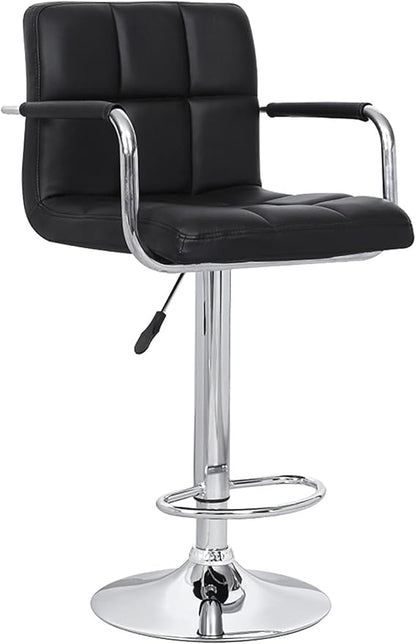AC Pacific Contemporary Hydraulic Adjustable Swivel Kitchen Bar Stool Chair with Cushion and Armrest, 24"-33", Black ACBS15-BLACK Midnight Square