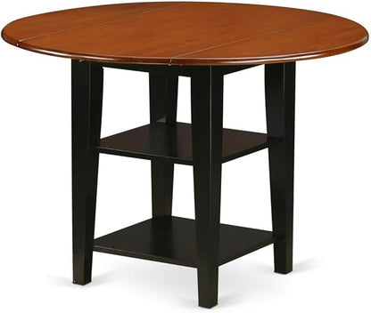 East West Furniture SUQU5-BCH-W 5 Piece Modern Dining Table Set Includes a Round Wooden Table with Dropleaf & Shelves and 4 Kitchen Dining Chairs, 42x42 Inch, Black & Cherry