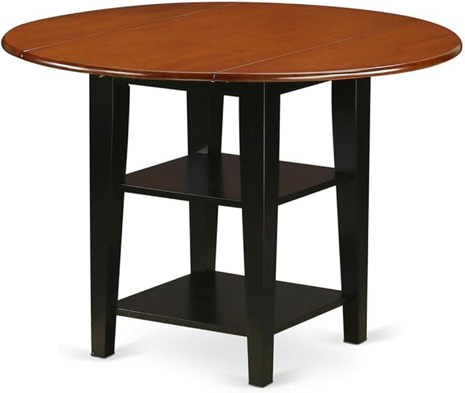 East West Furniture SUPL3-BCH-W 3 Piece Dining Set Contains a Round Dining Room Table with Dropleaf & Shelves and 2 Kitchen Chairs, 42x42 Inch, Black & Cherry