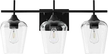 VONLUCE Bathroom Vanity Light, 3 Light Bathroom Light Fixture Over Mirror, Bathroom Wall Lamp with Clear Glass, Modern Black Vanity Lighting fixtures for Bathroom, Bedroom, Hallway