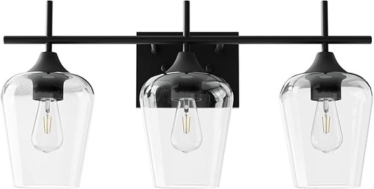 VONLUCE Bathroom Vanity Light, 3 Light Bathroom Light Fixture Over Mirror, Bathroom Wall Lamp with Clear Glass, Modern Black Vanity Lighting fixtures for Bathroom, Bedroom, Hallway