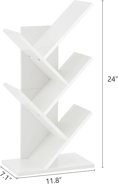 Hoctieon 4 Tier Tree Bookshelf, 4 Shelf Bookcase, Free Standing Tree Bookcase, Display Floor Standing Shelf for Books, Book Organizer Shelves for Home Office, Living Room, Bedroom, White