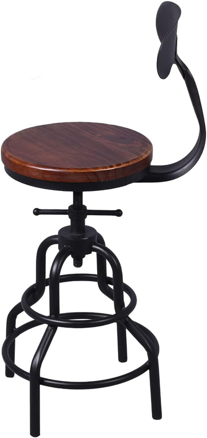 Diwhy Industrial Vintage Counter Stool, Kitchen Counter Height Adjustable Swivel Chair, Metal Frame Stool, with Iron Backrest, 20.47-26.77 Inch, Fully Welded Base, Set of 2