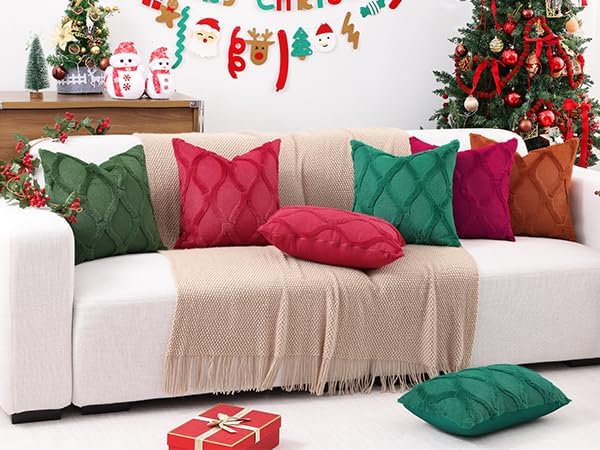 decorUhome Throw Pillow Covers 24x24 Inch Set of 2, Soft Plush Faux Fur Wool Burgundy Couch Pillow Covers, Decorative Neutral Pillow Cases for Bed Sofa Living Room Home Decor