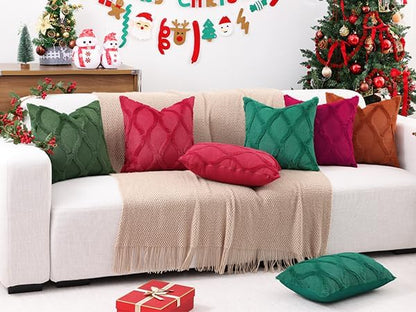 decorUhome Throw Pillow Covers 26x26 Inch Set of 2, Soft Plush Faux Fur Wool Burgundy Couch Pillow Covers, Decorative Neutral Pillow Cases for Bed Sofa Living Room Home Decor