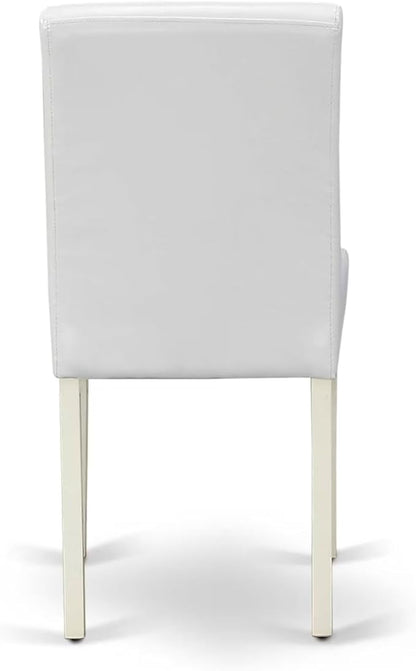 East West Furniture V027AB264-9 9 Piece Modern Dining Table Set Includes a Rectangle Wooden Table with V-Legs and 8 White Faux Leather Parson Dining Chairs, 40x72 Inch, Multi-Color