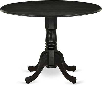 East West Furniture DMVA5-BLK-W 5 Piece Dinette Set for 4 Includes a Round Dining Room Table with Dropleaf and 4 Dining Chairs, 42x42 Inch, Black