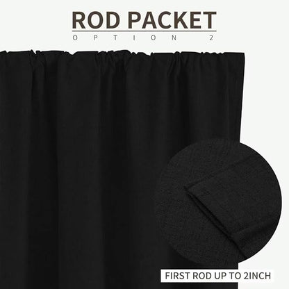 Joydeco Natural Linen Curtains 96 inch Length 2 Panels Set Burg 100% Blackout Patio Door Curtain Room Darkening Sliding Door Curtains Thermal Insulated Back tab Rod Pocket(105x96 inch, Black)