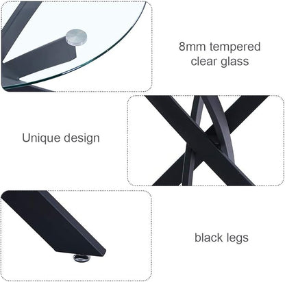 Round Tempered Glass Dining Table for 2-4 with Metal Legs, 35.5 in Modern Small Kitchen Table for Kitchen Dining Room (Black)
