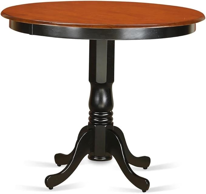 East West Furniture TRCH3-BLK-C 3 Piece Counter Height Dining Set for Small Spaces Contains a Round Kitchen Table and 2 Linen Fabric Dining Room Chairs, 42x42 Inch, Black & Cherry