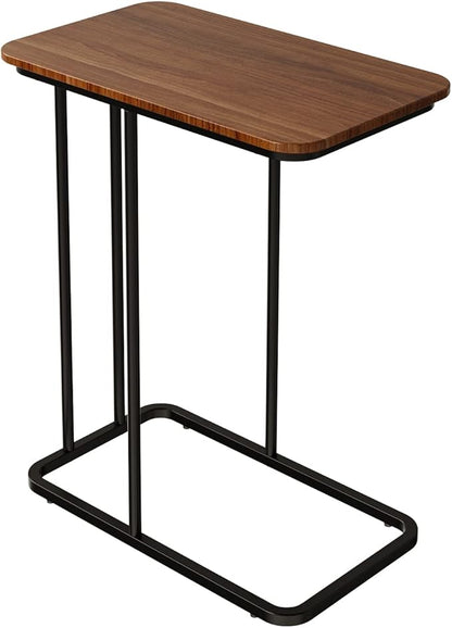 C Shaped Side Table, Small End Table MDF Black Walnut Coffee Table, Modern Simplicity C End Table with Steel Frame for Living Room, Bedroom (Black Walnut)