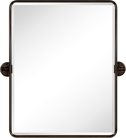 TEHOME 20x24'' Oil Rubbed Bronze Pivot Bathroom Vanity Mirror 24x20'' Metal Framed Dark Bronze Rectangle Tilting Beveled Vanity Mirrors for Wall