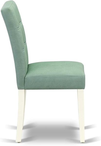 East West Furniture ANAS3-LWH-43 3 Piece Dining Table Set consists A Dinner Table and 2 Willow Green Polyester Fabric Parson Kitchen Chairs with Stylish Back- Linen White Finish