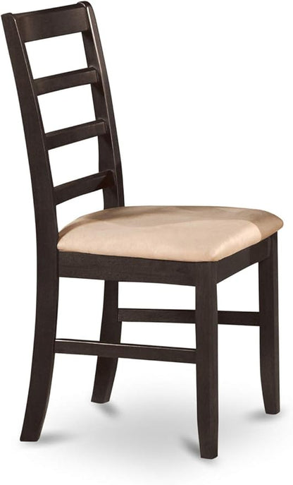 East West Furniture SUPF5-BCH-C 5 Piece Kitchen Table & Chairs Set Includes a Round Dining Table with Dropleaf & Shelves and 4 Linen Fabric Dining Room Chairs, 42x42 Inch, Black & Cherry