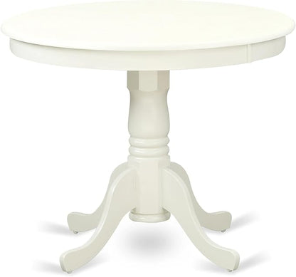 East West Furniture ANAV3-LWH-W 3 Piece Dining Table Set for Small Spaces Contains a Round Kitchen Table with Pedestal and 2 Kitchen Dining Chairs, 36x36 Inch, Linen White