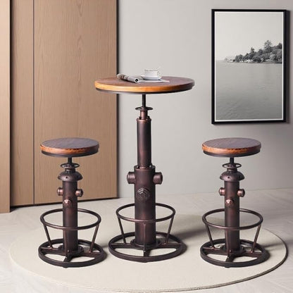 Industrial Bar Table Swivel Round Wooden Top Height Adjustable 38.6-44.4inch Vintage Kitchen Dining Chair Coffee Table Hydrant Design Bistro Table