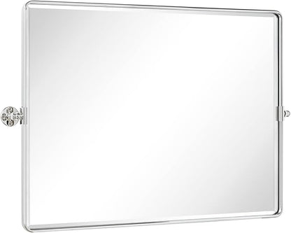 TEHOME 40x30'' Chrome Pivot Mirror Horizontal 30x40'' Metal Framed Rectangle Tilting Beveled Vanity Mirrors for Wall