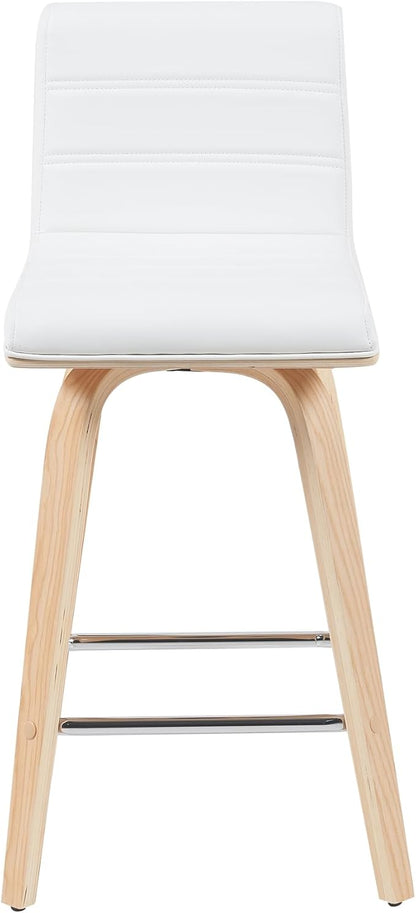 Armen Living Vienna Modern Swivel 26" Counter Height Barstool with White Faux Leather and Patterned Oak Wood Finish