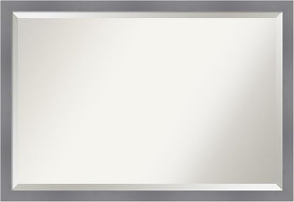 Amanti Art Grey Wall Mirror 27x39 Edwin Grey Rectangle Bathroom Mirror for Wall Decor Living Room, Large Casual Wood Frame, Hangs Horizonally and Vertically, Bathroom Decor, Beveled Edge from WI, USA