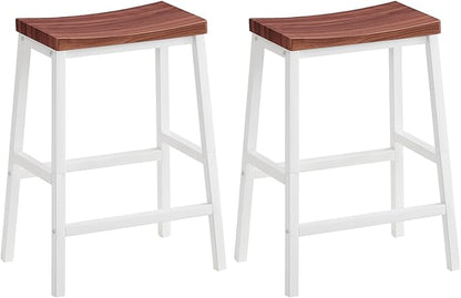 HOOBRO Bar Stools, Set of 2 Bar Chairs, 23.6 Inch Saddle Stools, Kitchen Counter Seat with Footrests, Industrial Barstools for Dining Room, Kitchen, Counter, Bar, Walnut and White HW02MD01