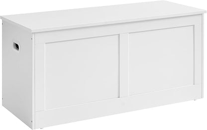 VASAGLE Storage Chest, Storage Trunk with 2 Safety Hinges, Storage Bench, Shoe Bench, Farmhouse Style, 15.7 x 39.4 x 18.3 Inches, for Entryway, Bedroom, Living Room, Cloud White ULSB164W01