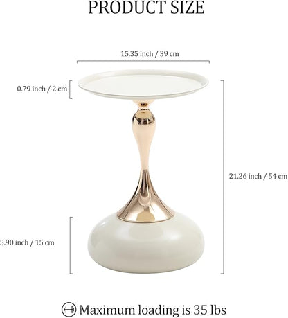 White Pedestal Side Table for Small Spaces, Metal Round Unique End Tables Living Room Modern Corner Accent Table, Martini Table Small Drink Table for Couch, Sofa, Recliner