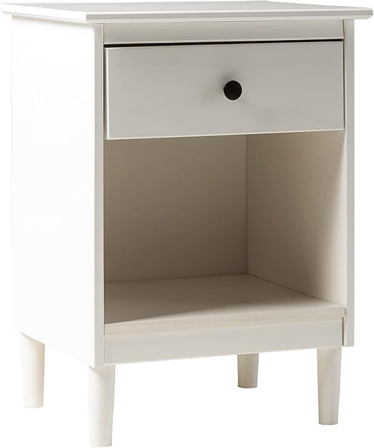 Walker Edison Traditional Wood 1 Drawer Nightstand Side Table Bedroom Storage Drawer and Shelf Bedside End Table, 18 Inch, White