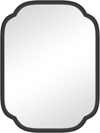 Black Bathroom Mirror for Wall, 18" x 24" Rectangular Wall Mirror for Bathroom Metal Frame Farmhouse Rounded Corner Wall Mirror (Horizontal/Vertical)