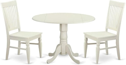 East West Furniture DLWE3-WHI-W 3 Piece Dinette Set for Small Spaces Contains a Round Dining Table with Dropleaf and 2 Dining Room Chairs, 42x42 Inch, Linen White