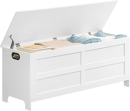 Storage Chest, 47.2” Large Toy Chest, Entryway Storage Trunk, Storage Bench with Safety Hinge, Entrance Bench for Living Room, Entrance, Bedroom, White SCWT48901