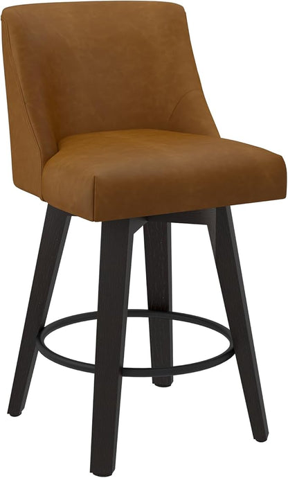 Counter Height Swivel Bar Stools Set of 4, 26 Inch Bar Stools with Footrest, Faux Leather Upholstered Barstools with Back and Solid Wood Legs for Kitchen Island, Dining Room,Pub,Brown