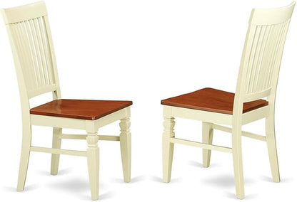 East West Furniture DLWE3-BMK-W 3 Piece Dining Set Contains a Round Dining Room Table with Dropleaf and 2 Wood Seat Chairs, 42x42 Inch, Buttermilk & Cherry