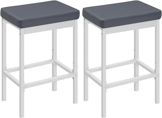 HOOBRO Bar Stools, 24.8-Inch Height Stools, Breakfast Bar Stools, Kitchen Bar Chairs, 2" Thick Upholstery, for Kitchen, Dining Room, Cafe, Bar Counter, White and Gray WG21BY01