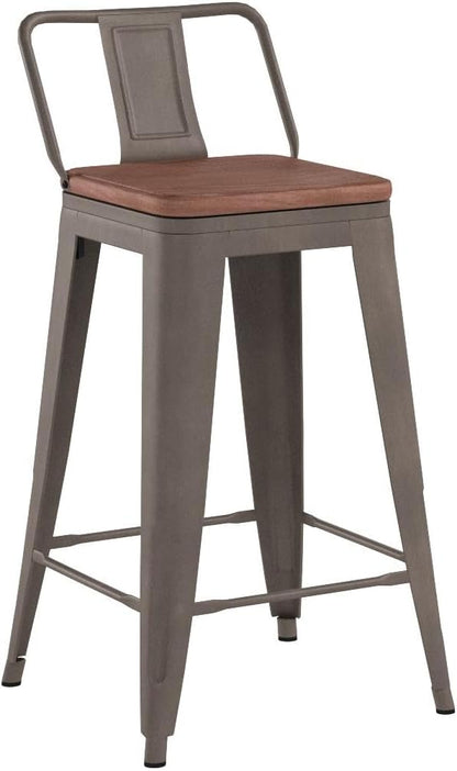 24 Inch Swivel Bar Stools Set of 4 with Backs Counter Height Industrial Metal Barstools Island Bar Chairs for Home Kitchen Dining Room (Swivel 24 inch,Rusty Wooden)