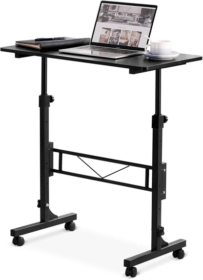 Small Standing Desk Adjustable Height, Mobile Stand Up Desk with Wheels, 32 Inch Portable Rolling Desks for Walking Pad Treadmill Black
