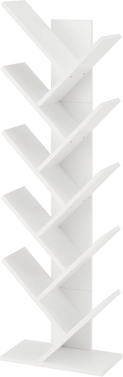 Hoctieon 10 Tier Tree Bookshelf, 10 Shelf Bookcase, Free Standing Tree Bookcase, Display Floor Standing Shelf for Books, Book Organizer Shelves for Home Office, Living Room, Bedroom, White