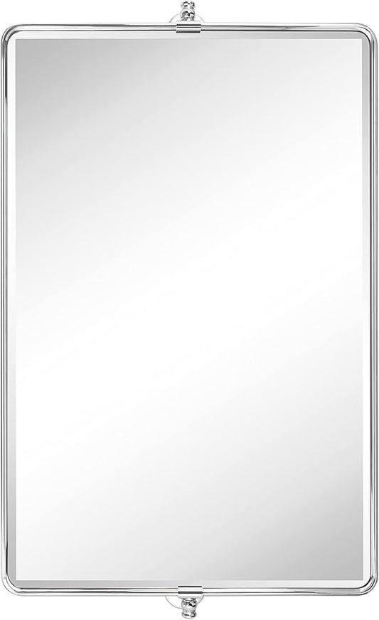 TEHOME 24 x 38'' Horizontal Farmhouse Chrome Metal Framed Pivot Rectangle Bathroom Mirror Tilting Beveled Vanity Mirrors for Wall