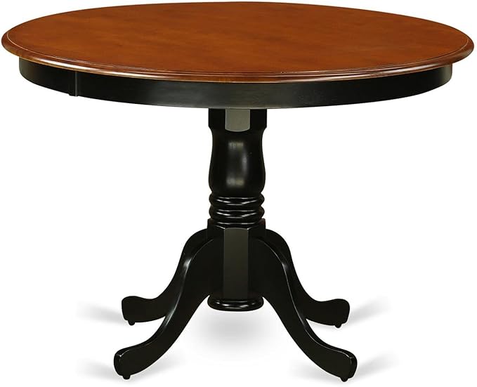 East West Furniture HLAN3-BCH-W 3 Piece Dining Table Set for Small Spaces Contains a Round Dining Room Table with Pedestal and 2 Wood Seat Chairs, 42x42 Inch, Black & Cherry