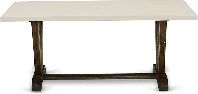 East West Furniture V727VE703-6 6 Piece Dining Room Table Set Contains a Rectangle Kitchen Table with V-Legs and 4 Brown Linen Fabric Parson Chairs with a Bench, 40x72 Inch, Multi-Color