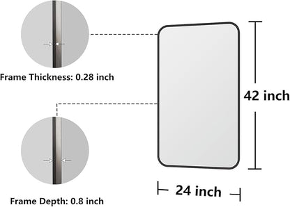 Metal Framed Bathroom Mirror, 24"X42" Anti-Rust Bathroom Vanity Mirror, High-Definition Tempered Glass Bathroom Mirrors for Over Sink, Modern Decorative Wall Mirror for Restroom