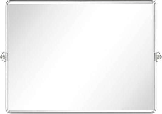TEHOME 40x30'' Chrome Pivot Mirror Horizontal 30x40'' Metal Framed Rectangle Tilting Beveled Vanity Mirrors for Wall